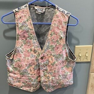 Vintage 80s Zena Floral Denim Vest - Pink and Blue